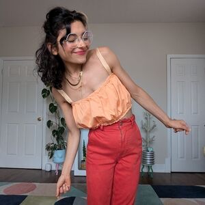 Orange bubble hem cropped top